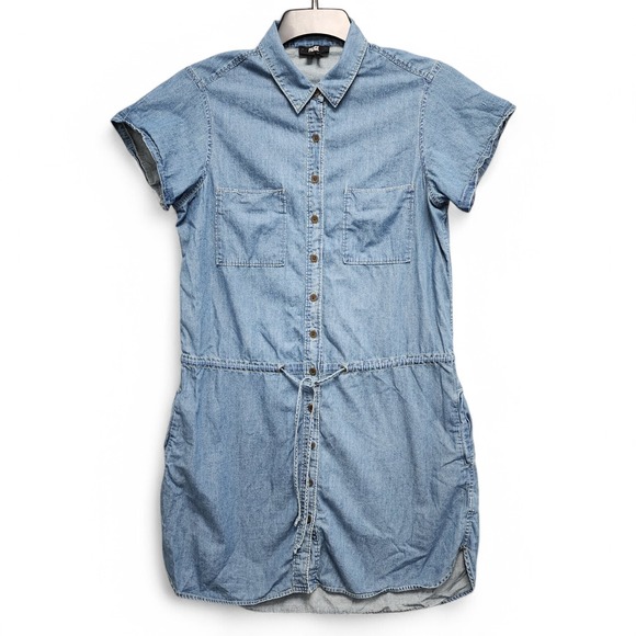 PAIGE Dresses & Skirts - Paige Medium Denim Blue Chambray Dress Womens Medium Button Front Tie Waist Mini